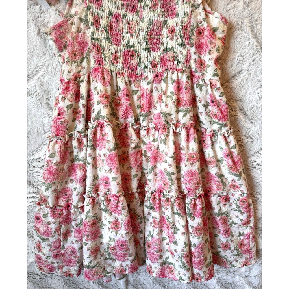 Just Me Dress Size Large Mini Floral Pink Lined Cottagecore Flutter Sleeve - Picture 11 of 16
